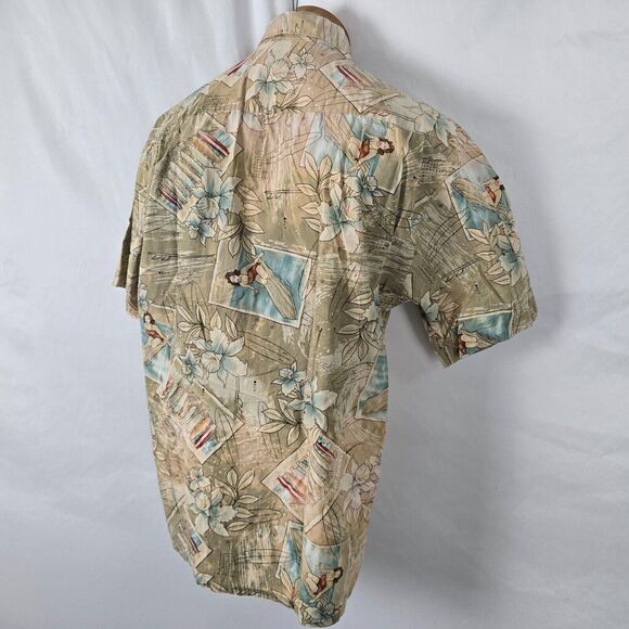 Campia Moda Shirt Men's M Tan Floral Surfs Up Hawaiian Button Down Short Sleeve - Picture 15 of 16